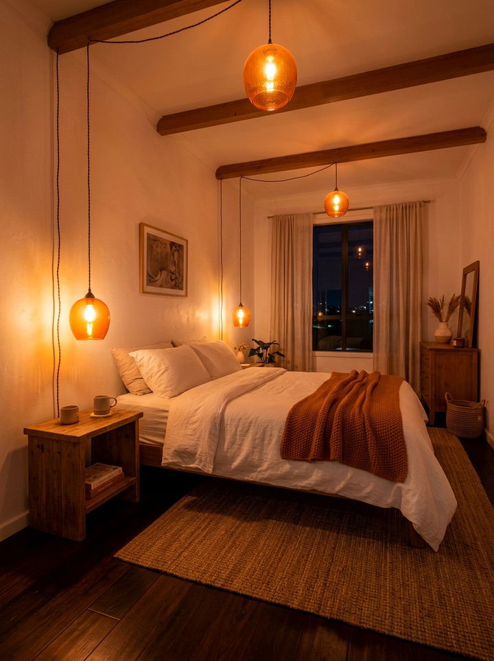 Moody orange and white bedroom lighting - 30 orange and white bedroom ideas