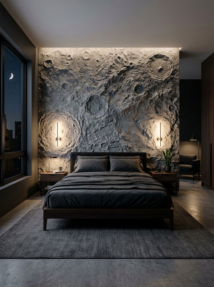 Moon Rock Accent Wall - 30 solar system bedroom ideas
