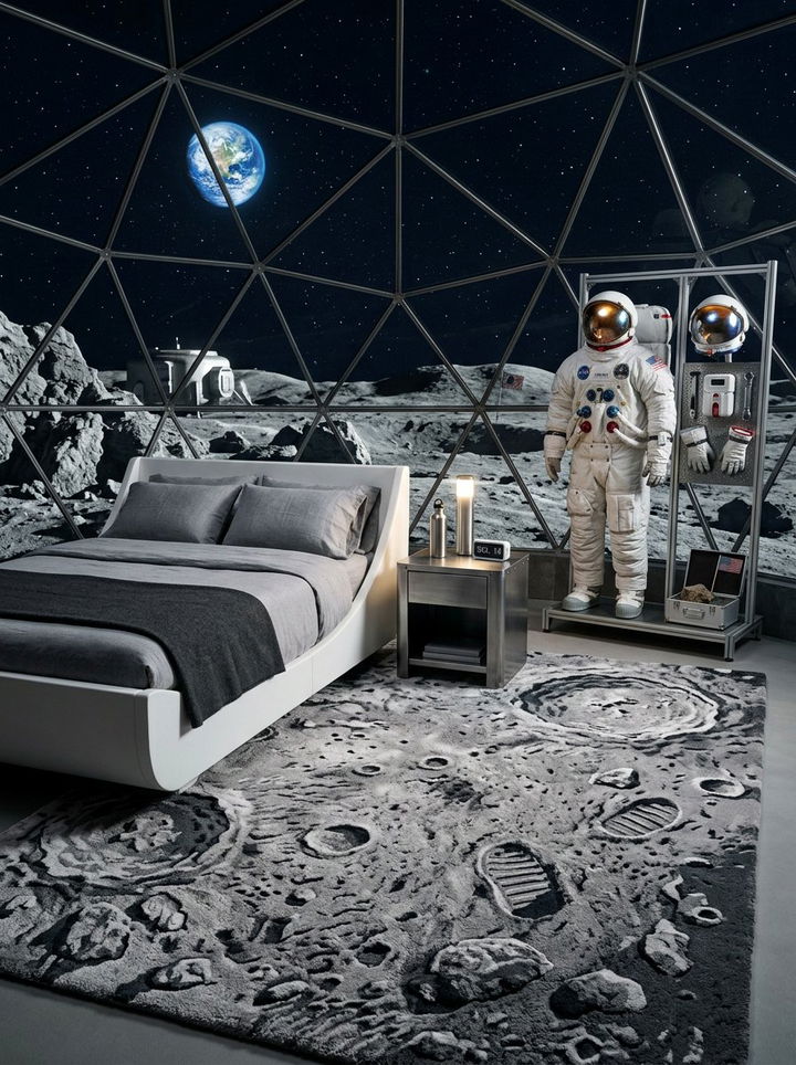 Moon surface rug - 30 astronaut bedroom ideas