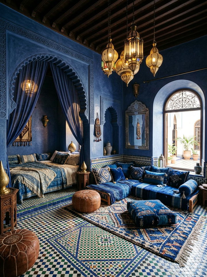 Moroccan Blue Boho Bedroom - 30 bohemian blue bedroom ideas