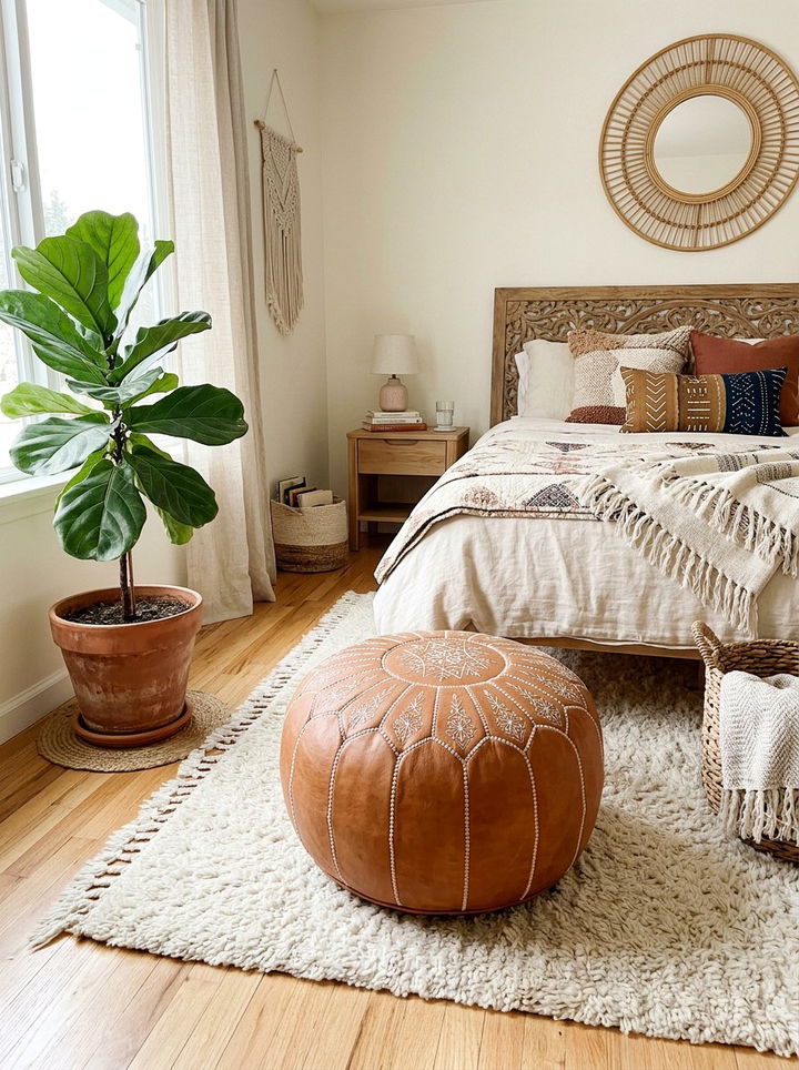 Moroccan Embroidered Pouf - 30 embroidered bedroom ideas