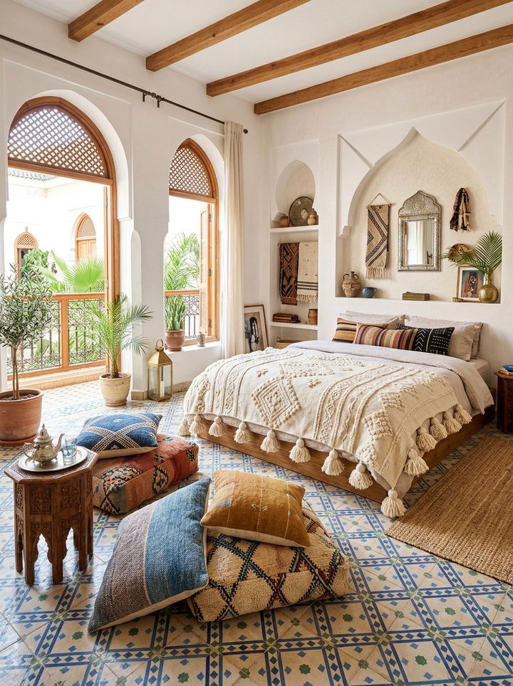 Moroccan Pom Pom Blanket - 30 bedroom bedding ideas