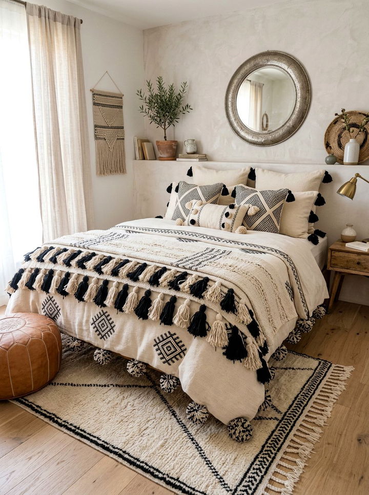 Moroccan Tassel Bedding - 30 bedroom layered bedding ideas