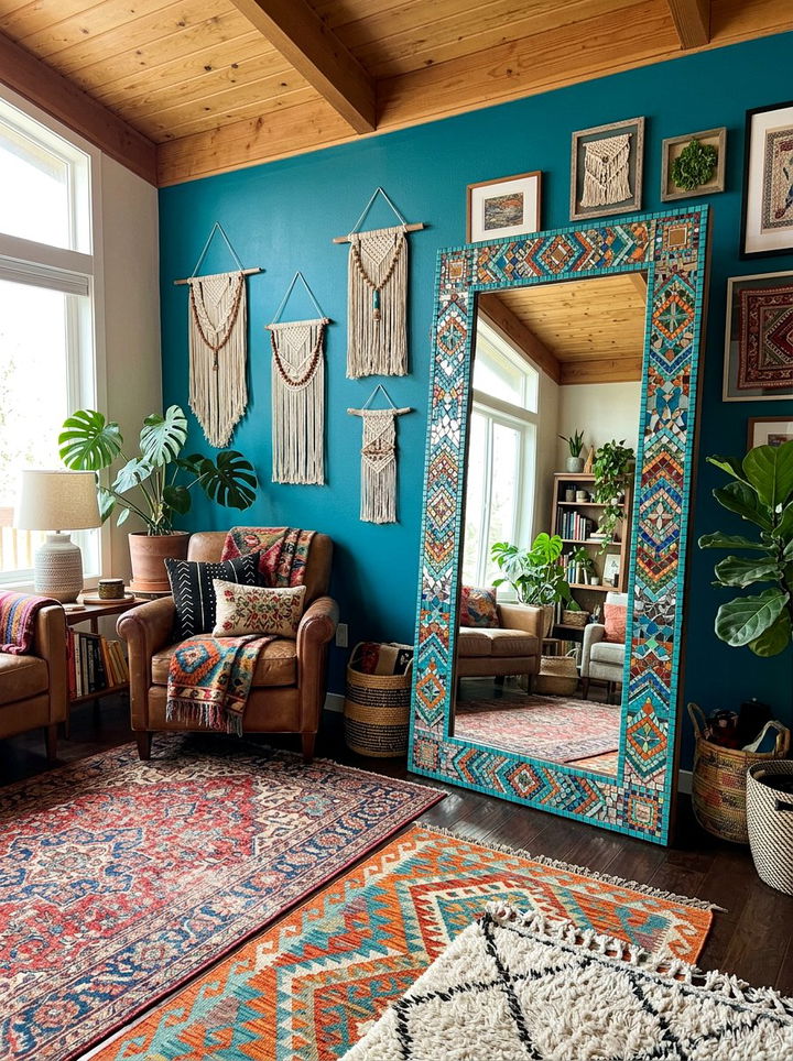 Mosaic frame floor mirror - 30 bedroom leaning mirrors