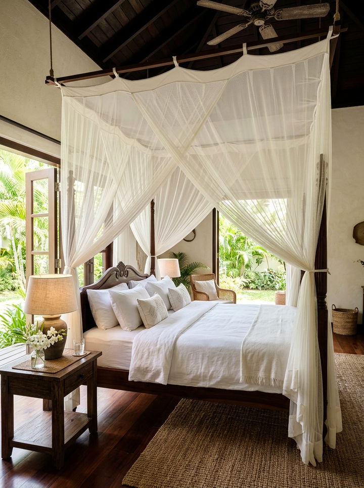 Mosquito Net Bed Drapery - 30 British colonial bedroom ideas