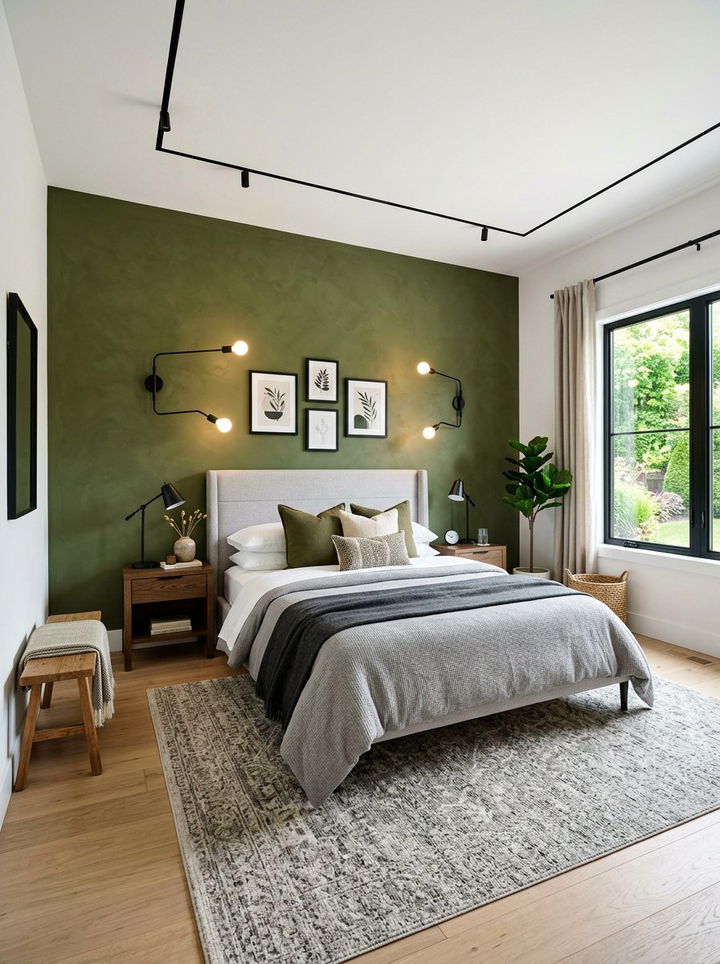 Moss Green Accent Wall - 30 moss green bedroom ideas