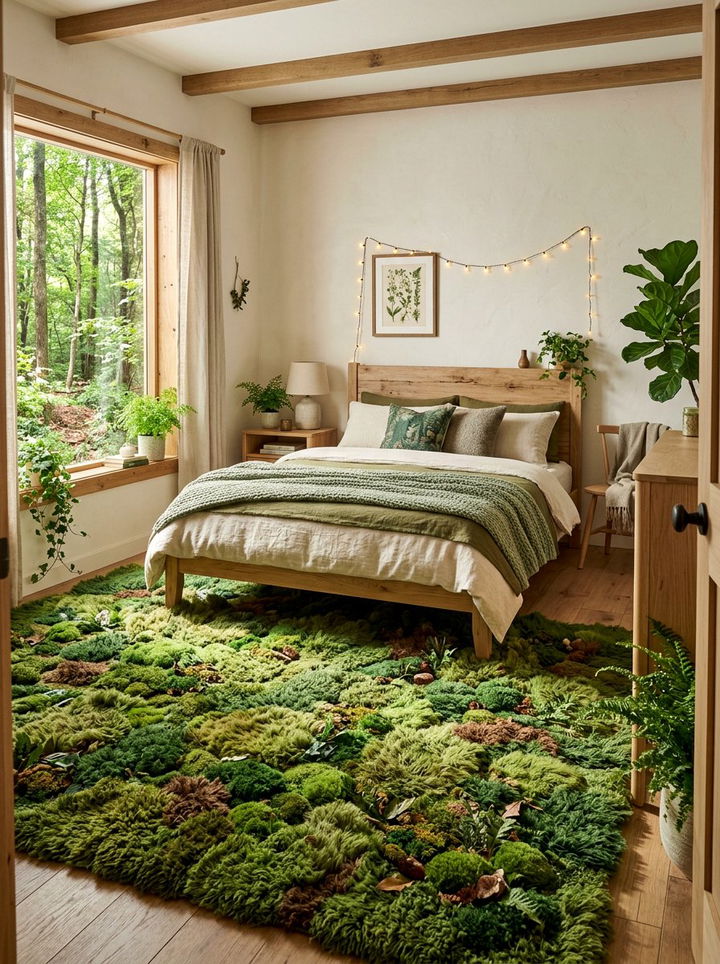 Moss Green Area Rug - 30 woodland bedroom ideas