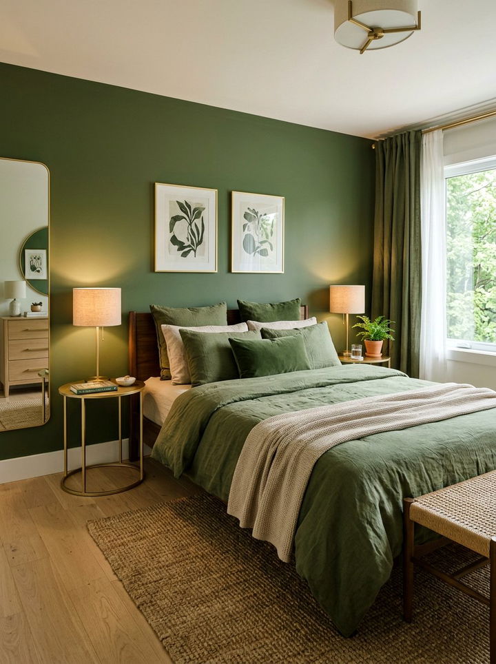 Moss Green Bedding Gold Side Tables - 30 green and gold bedroom color combo