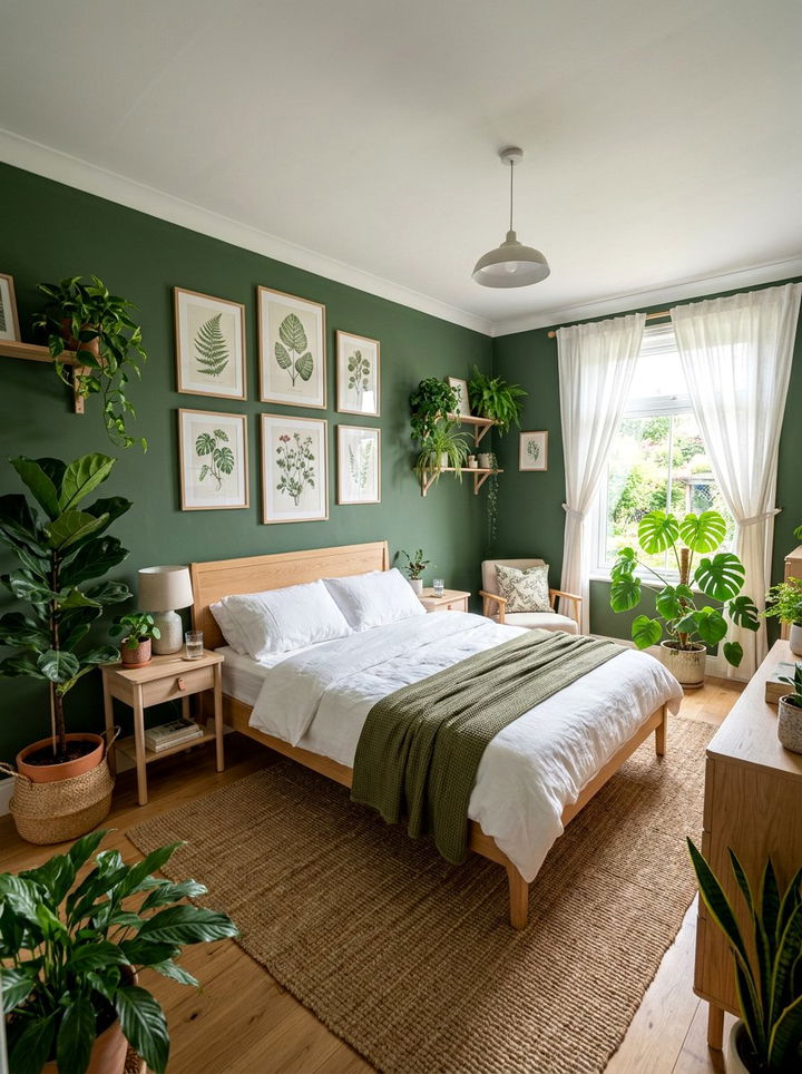 Moss Green Botanical Room - 30 rich color bedroom ideas