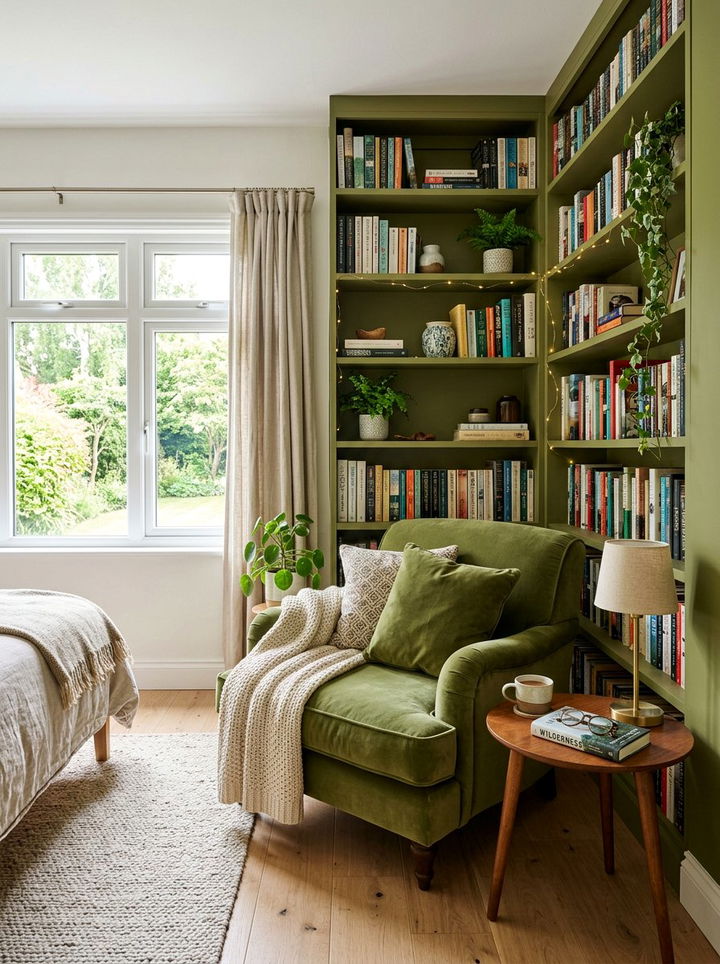 Moss Green Reading Nook - 30 moss green bedroom ideas