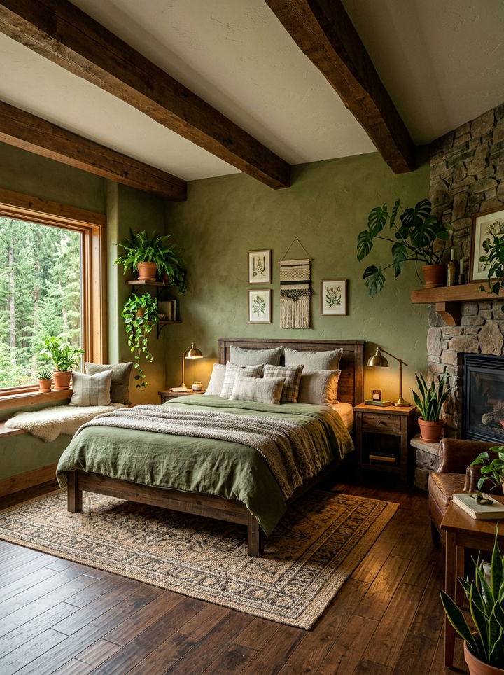 Moss Green Rustic Bedroom - 30 bedroom green walls