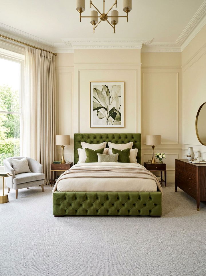 Moss Green Velvet Bed - 30 moss green bedroom ideas