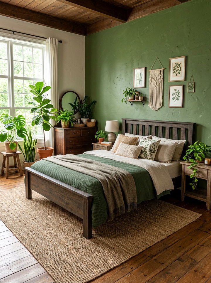 Moss green bedroom wall - 30 farmhouse green bedroom ideas