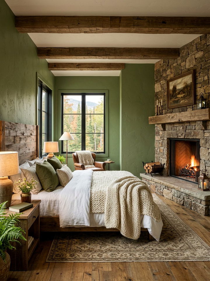 Moss green rustic bedroom - 30 green and white bedroom ideas