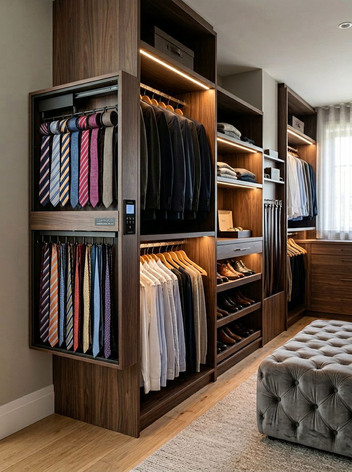 Motorized Tie Rack - 30 bedroom tie storage ideas