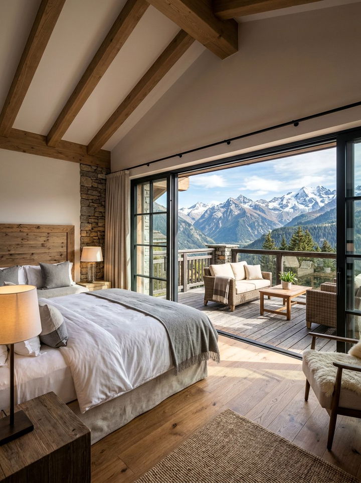 Mountain Bedroom With Private Balcony - 30 mountain house bedroom ideas