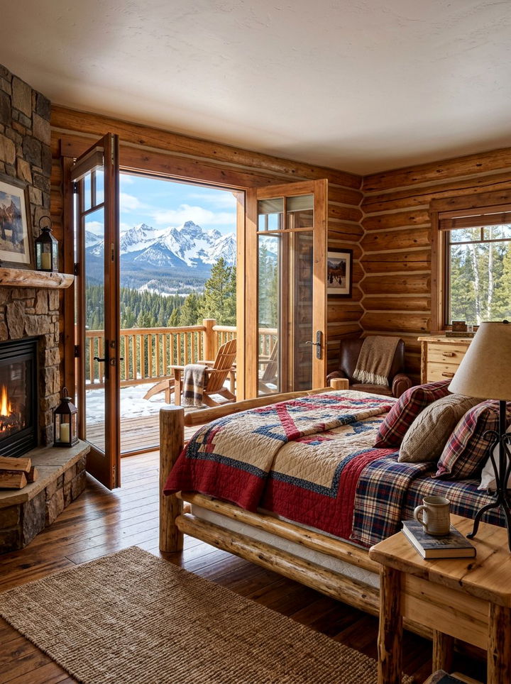 Mountain Cabin Bedroom Deck Door - 30 bedroom with patio doors