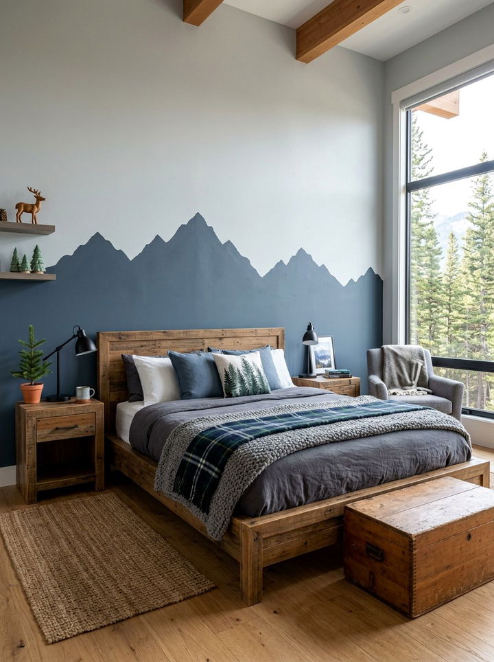 Mountain Silhouette Half Wall - 30 bedroom half painted walls