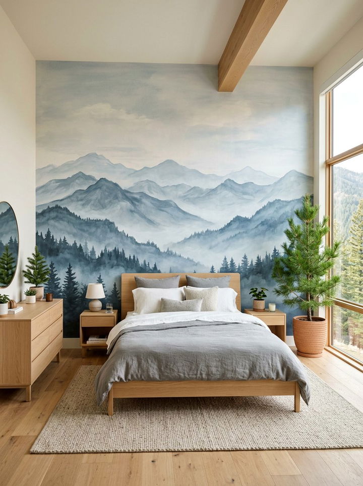 Mountain mural accent - 30 explorer bedroom ideas