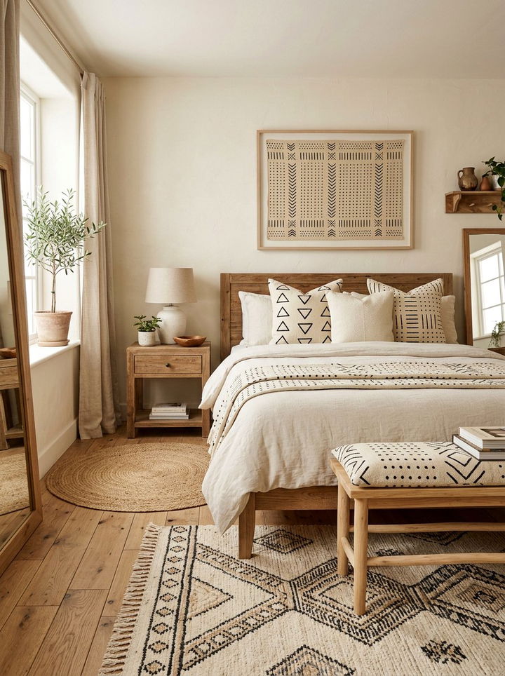 Mudcloth Pillow Cream Bedroom - 30 bohemian cream bedroom ideas