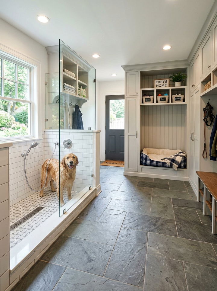 Mudroom Dog Wash And Bed - 30 dog bedroom ideas