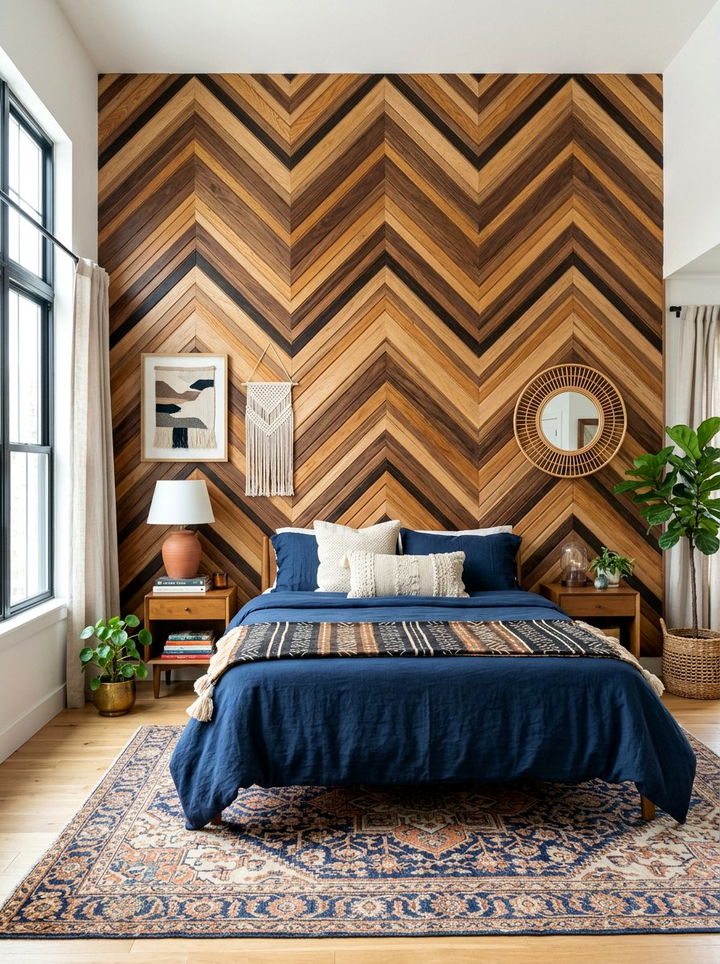 Multi Color Chevron Wood Slat Wall - 30 bedroom chevron wall ideas