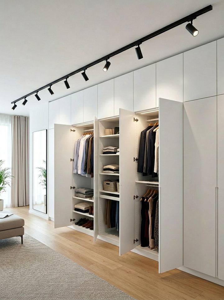 Multi Directional Track Heads For Wardrobe Walls - 30 bedroom closet lighting ideas