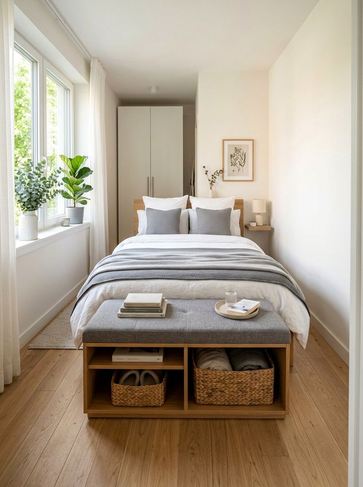 Multi Functional Bench - 30 narrow bedroom ideas