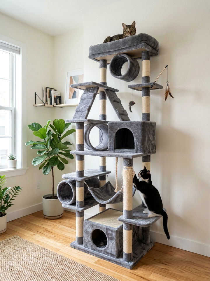 Multi Level Cat Tower - 30 cat tree bedroom ideas