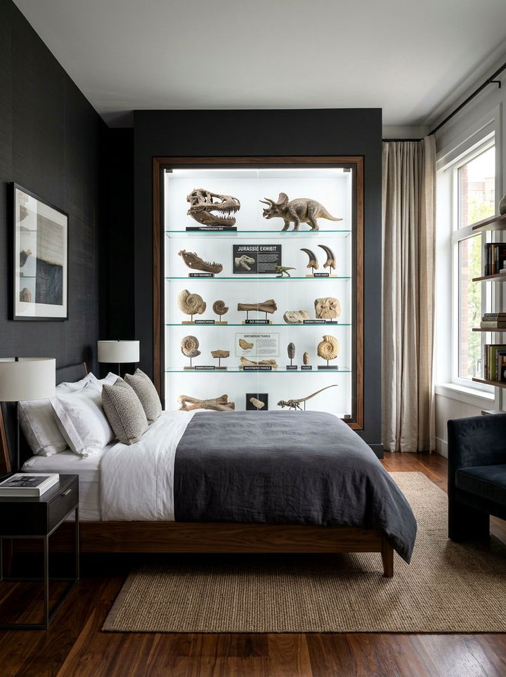 Museum Style Display Case - 30 dinosaur bedroom ideas