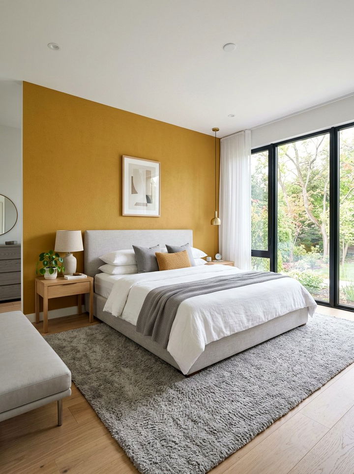 Mustard Accent Wall Gray Bedroom - 30 mustard and gray bedroom ideas