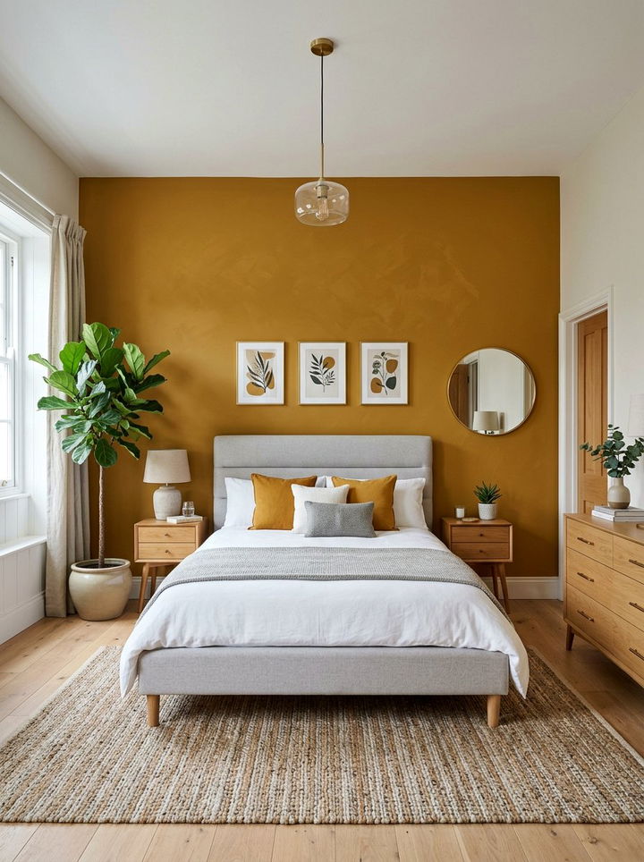 Mustard Accent Wall - 30 mustard bedroom ideas