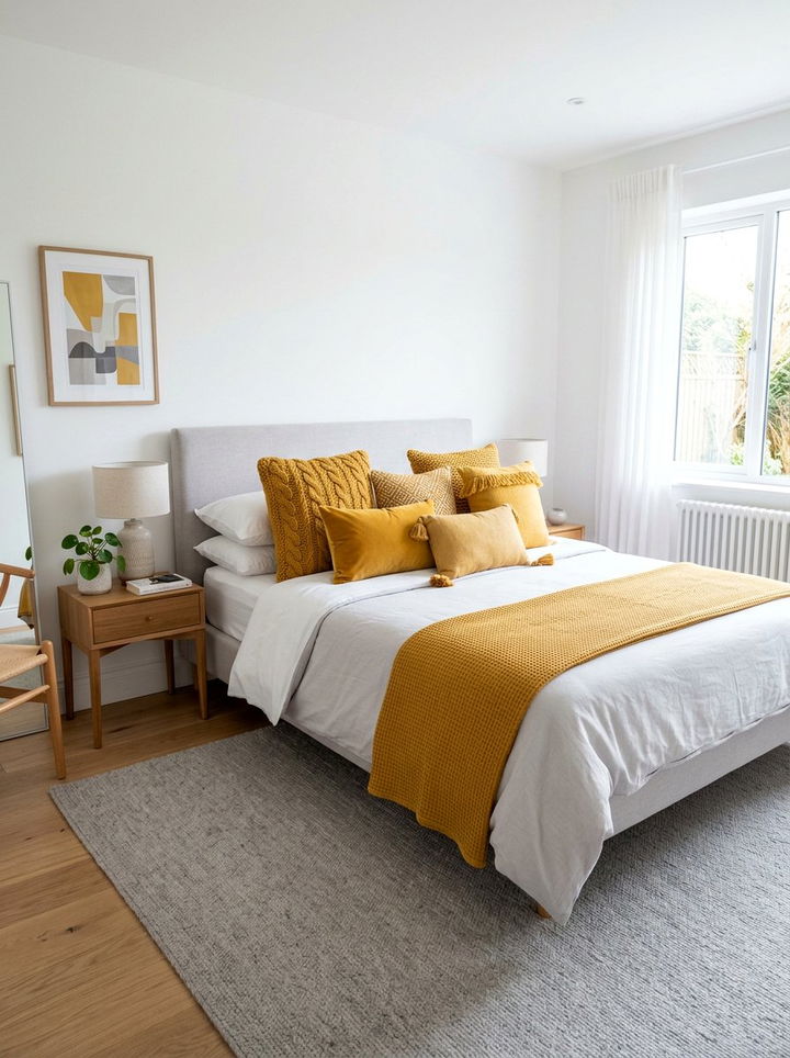 Mustard Throw Pillows - 30 mustard bedroom ideas