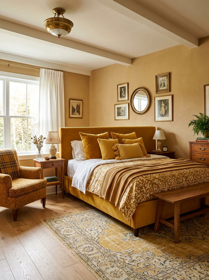 Mustard Warm Bedroom - 30 monochromatic bedroom ideas