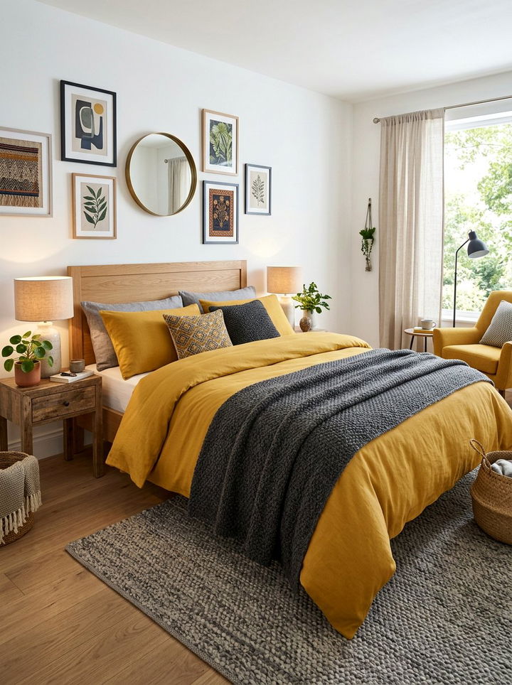 Mustard Yellow Bedding - 30 bedroom layered bedding ideas