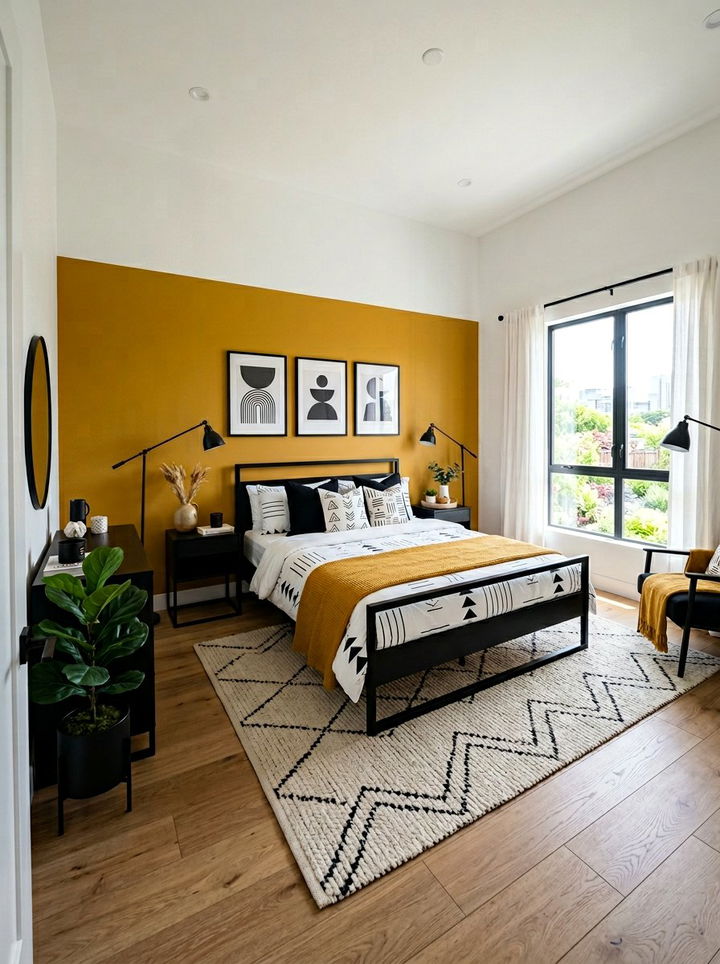 Mustard Yellow Black White Bedroom - 30 tricolor bedroom ideas
