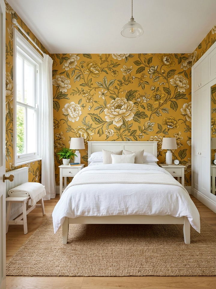 Mustard Yellow Floral Wallpaper - 30 mustard yellow bedroom ideas