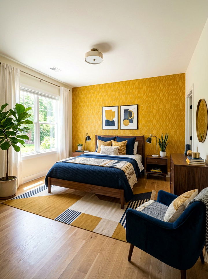 Mustard Yellow Geometric Wallpaper - 30 bedroom geometric wallpapers