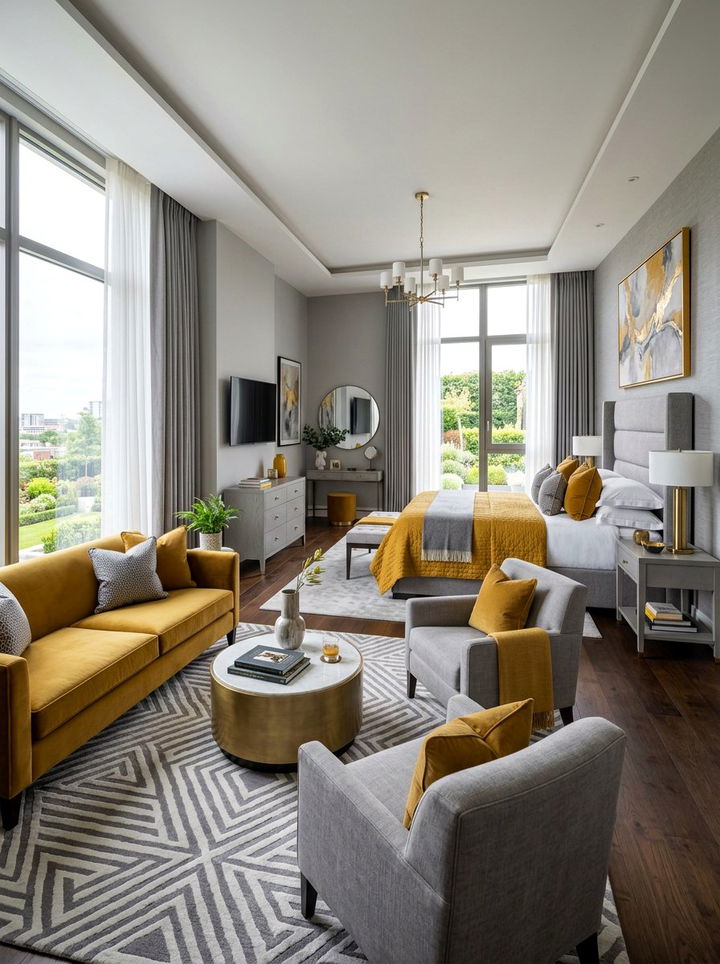 Mustard Yellow Gray Master Suite - 30 mustard and gray bedroom ideas