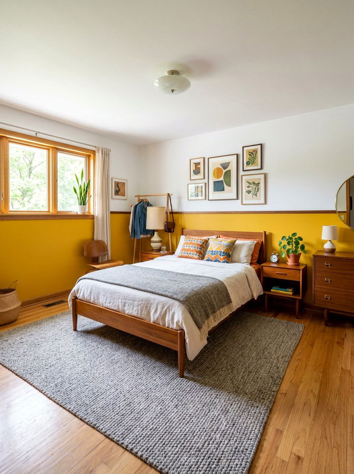Mustard Yellow Half Split - 30 bedroom half painted walls