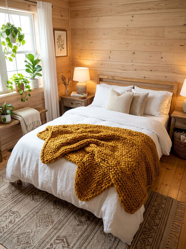 Mustard Yellow Knit Blanket - 30 mustard yellow bedroom ideas