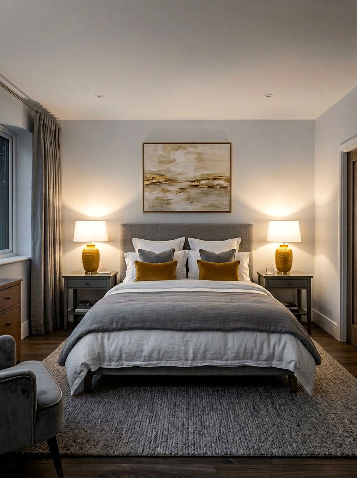 Mustard Yellow Lamps Gray Bedroom - 30 mustard and gray bedroom ideas