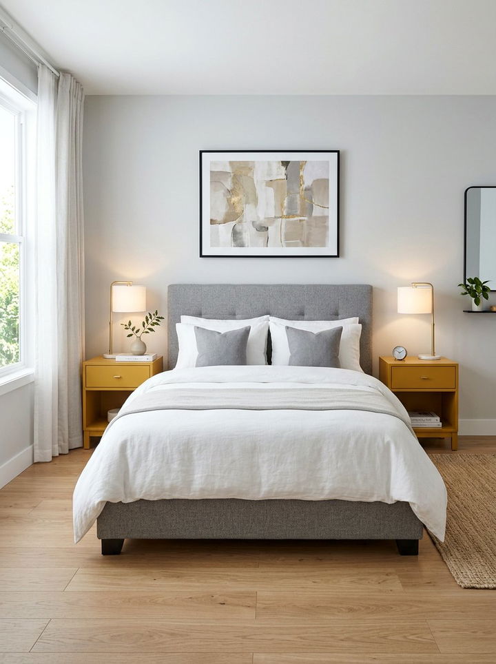 Mustard Yellow Nightstands Gray Room - 30 mustard and gray bedroom ideas