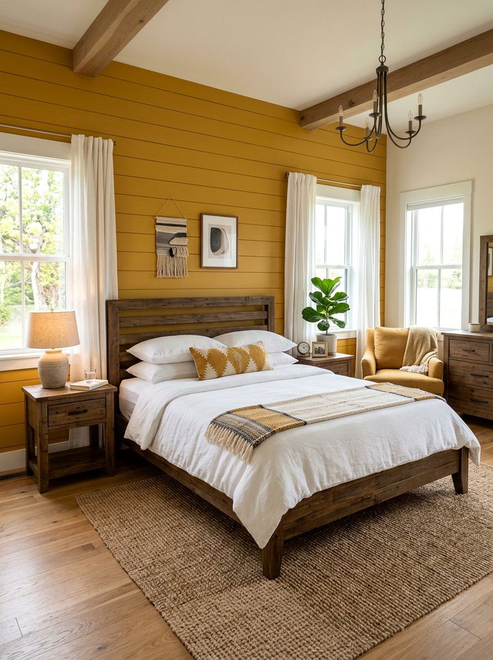 Mustard Yellow Shiplap Wall - 30 mustard yellow bedroom ideas