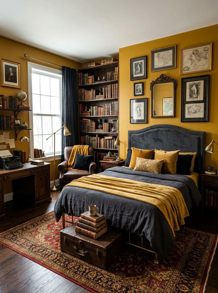 Mustard Yellow - 30 dark academia bedroom color ideas
