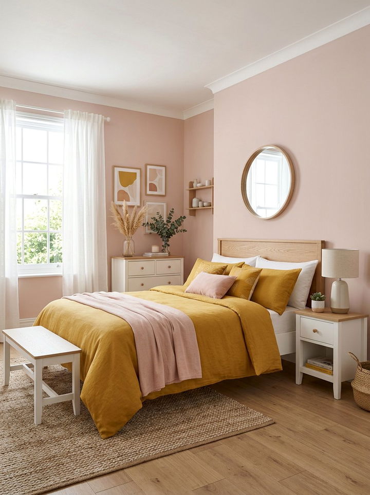 Mustard and Blush Pink Bedroom - 30 mustard bedroom ideas