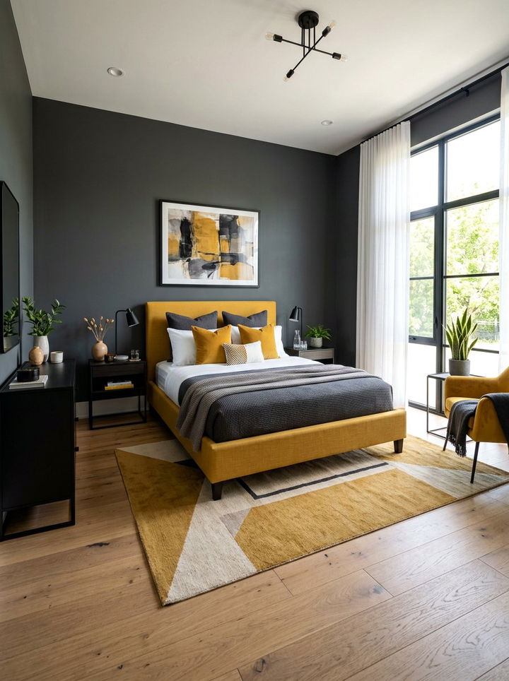 Mustard and Charcoal Bedroom - 30 mustard bedroom ideas