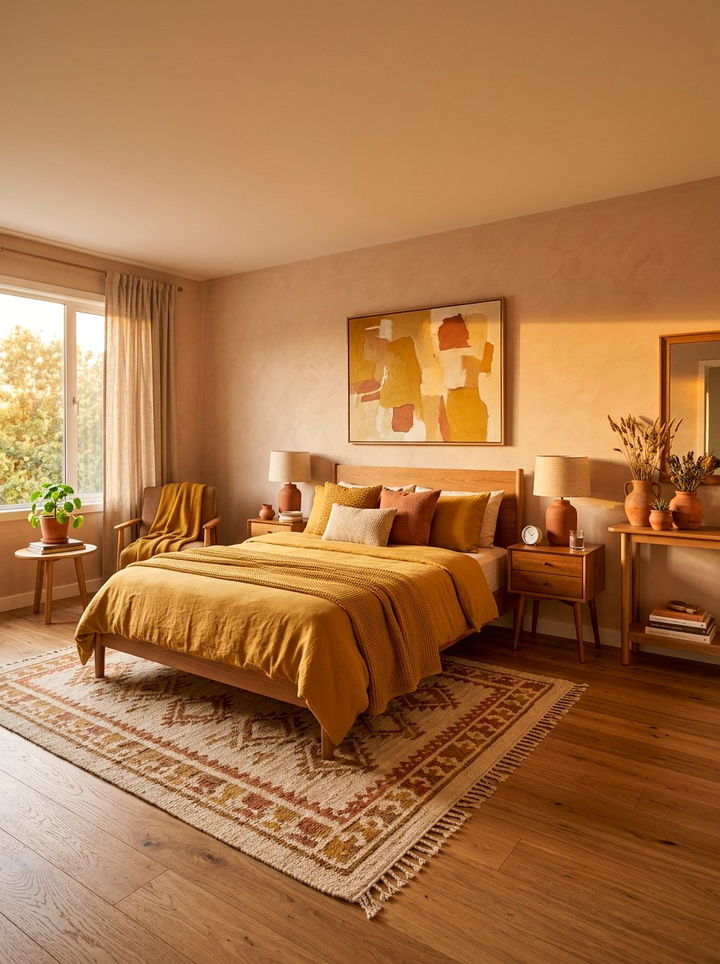 Mustard and Terracotta Bedroom - 30 mustard bedroom ideas
