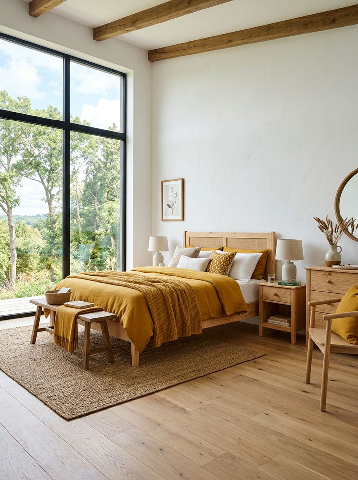 Mustard and Wood Bedroom - 30 mustard bedroom ideas