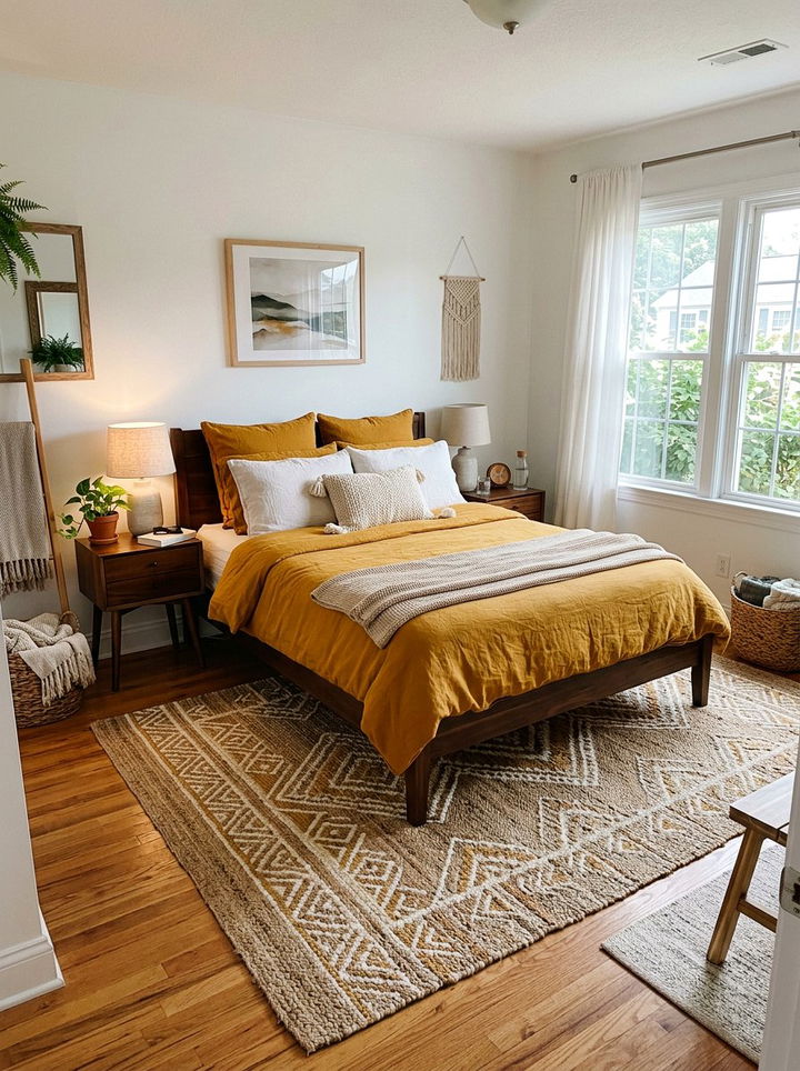 Mustard yellow bedding - 30 golden yellow bedroom ideas